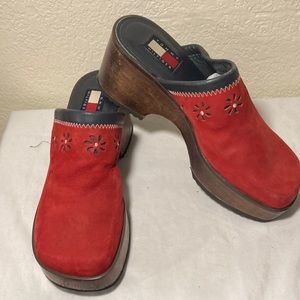 Tommy Hilfiger 90’s Y2K Red Leather Chunky Clogs Shoes Size 8 M